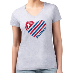 Philadelphia Phillies G-III 4Her by Carl Banks Women's Super-Slim Fit Lightweight Heart V-Neck T-Shirt Heather Gray