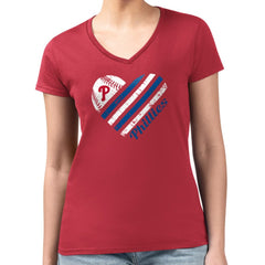 Philadelphia Phillies G-III 4Her by Carl Banks Women's Super-Slim Fit Lightweight Heart V-Neck T-Shirt Red