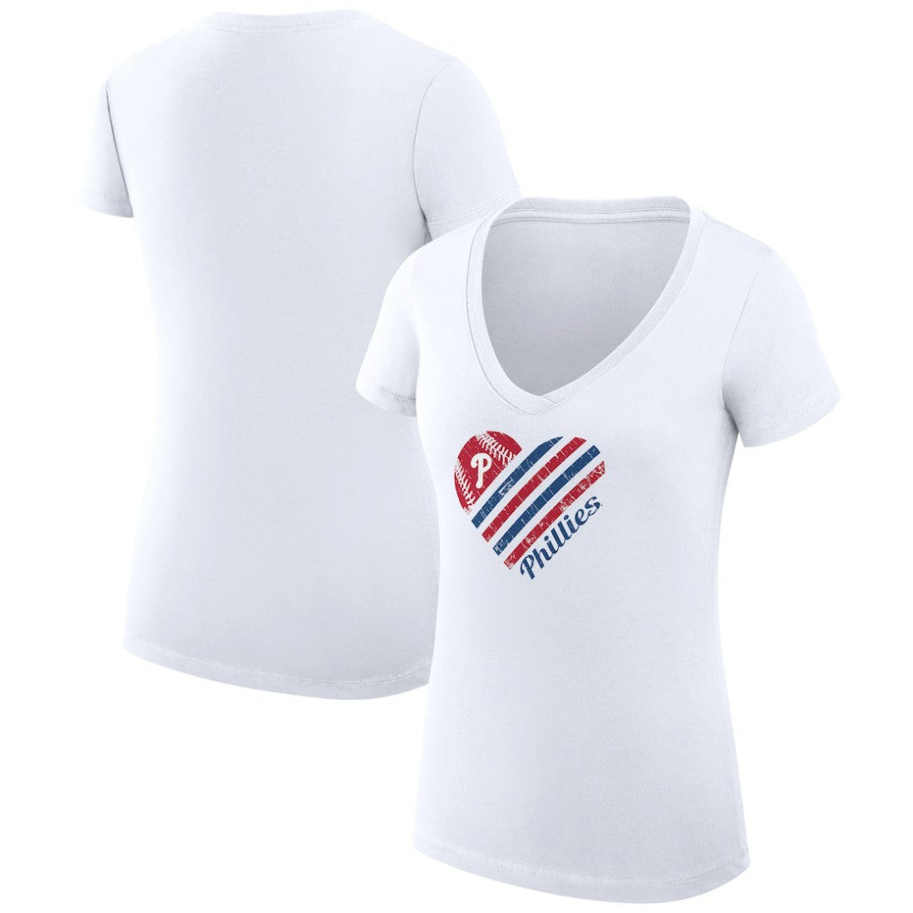 Philadelphia Phillies G-III 4Her by Carl Banks Women's Super-Slim Fit Lightweight Heart V-Neck T-Shirt White