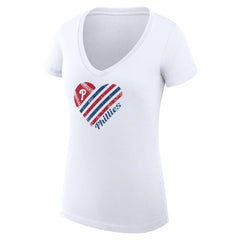 Philadelphia Phillies G-III 4Her by Carl Banks Women's Super-Slim Fit Lightweight Heart V-Neck T-Shirt White