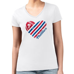 Philadelphia Phillies G-III 4Her by Carl Banks Women's Super-Slim Fit Lightweight Heart V-Neck T-Shirt White