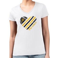 Pittsburgh Pirates G-III 4Her by Carl Banks Women's Super-Slim Fit Lightweight Heart V-Neck T-Shirt White