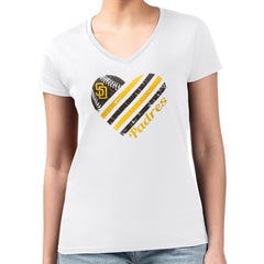 San Diego Padres G-III 4Her by Carl Banks Women's Super-Slim Fit Lightweight Heart V-Neck T-Shirt White