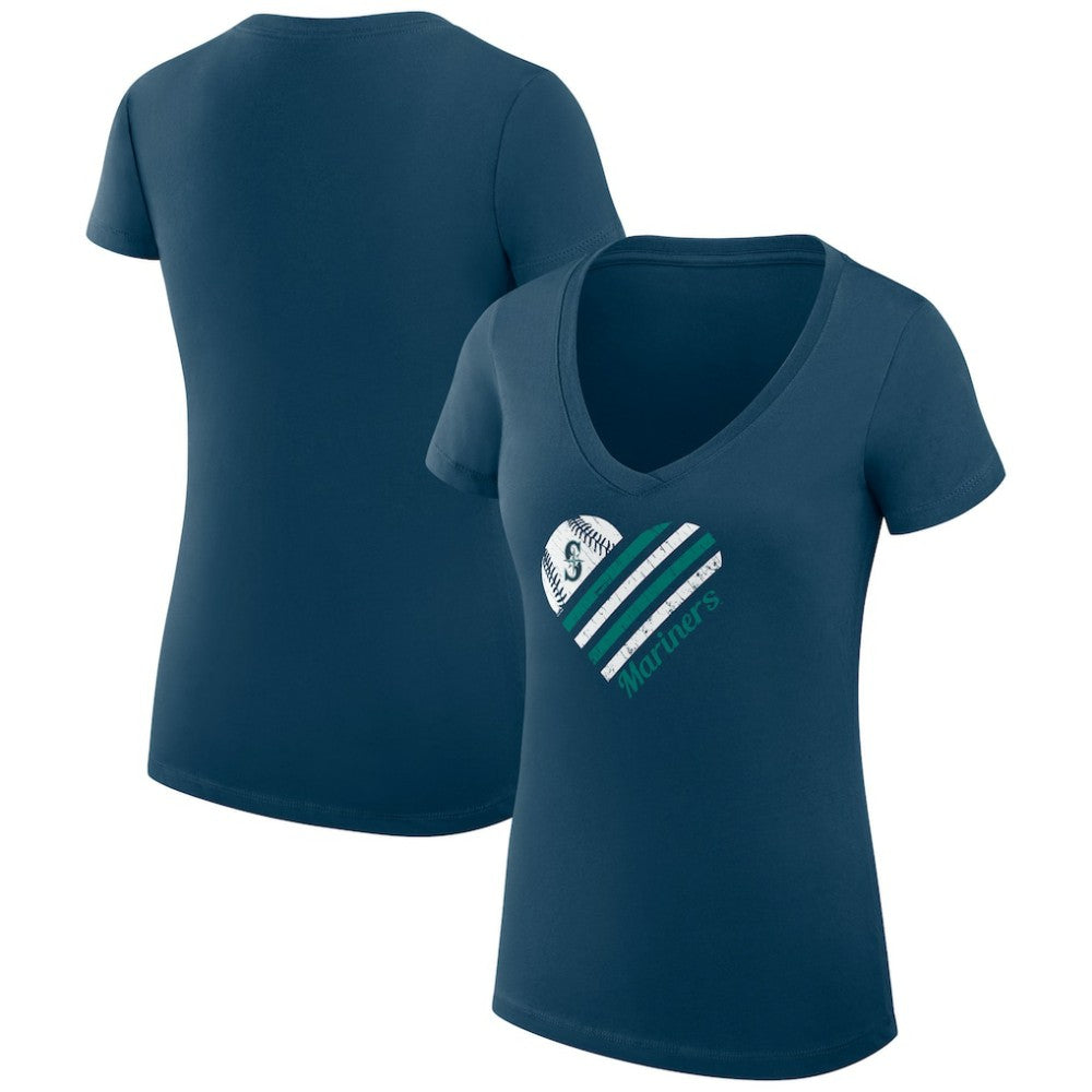 Seattle Mariners G-III 4Her by Carl Banks Women's Super-Slim Fit Lightweight Heart V-Neck T-Shirt Navy
