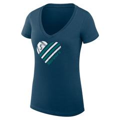 Seattle Mariners G-III 4Her by Carl Banks Women's Super-Slim Fit Lightweight Heart V-Neck T-Shirt Navy