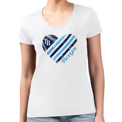 Tampa Bay Rays G-III 4Her by Carl Banks Women's Super-Slim Fit Lightweight Heart V-Neck T-Shirt White