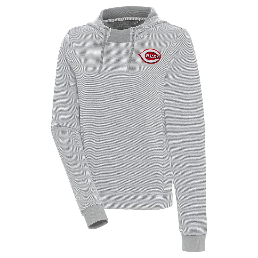 Cincinnati Reds Antigua Women's Axe Bunker Tri-Blend Pullover Hoodie Gray/White