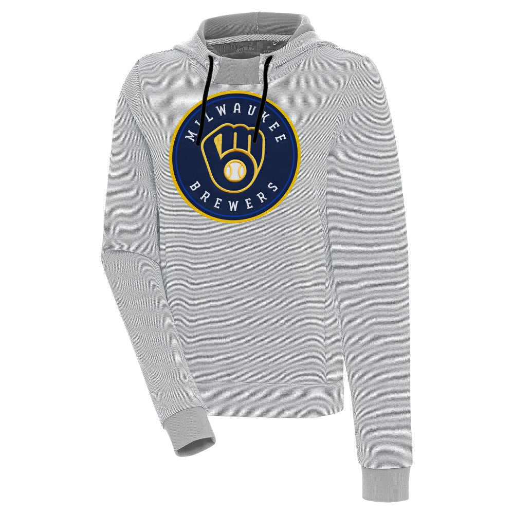 Milwaukee Brewers Antigua Women's Axe Bunker Tri-Blend Pullover Hoodie Gray/White