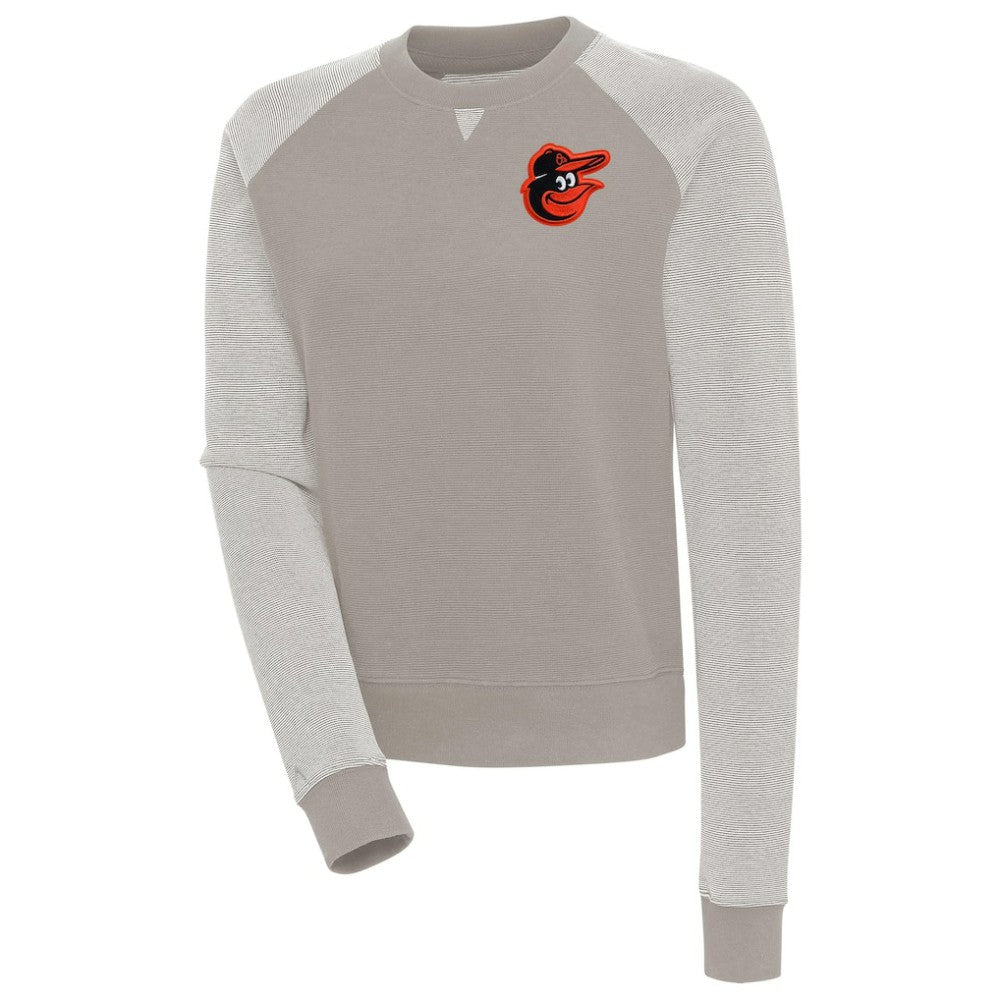 Baltimore Orioles Antigua Women's Flier Bunker Tri-Blend Pullover Sweatshirt Oatmeal/White