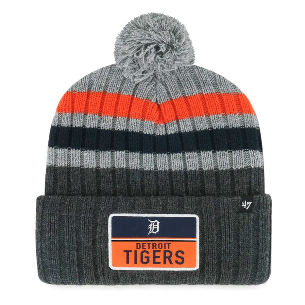 Detroit Tigers Stack Cuffed Knit Hat with Pom Gray | 47 brand