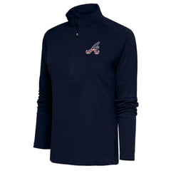 Atlanta Braves Antigua Women's Patriotic Tribute Half-Zip Pullover Top Navy