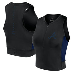 Atlanta Braves Women's Studio Half-Zip Fitted Gym Tank Top Black