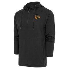 Chicago Blackhawks Antigua Spikes Raglan Quarter-Zip Hoodie Heather Black