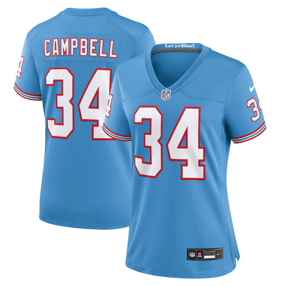Earl Campbell Tennessee Titans Women's Oilers Throwback Retired Player Game Jersey - Light Blue