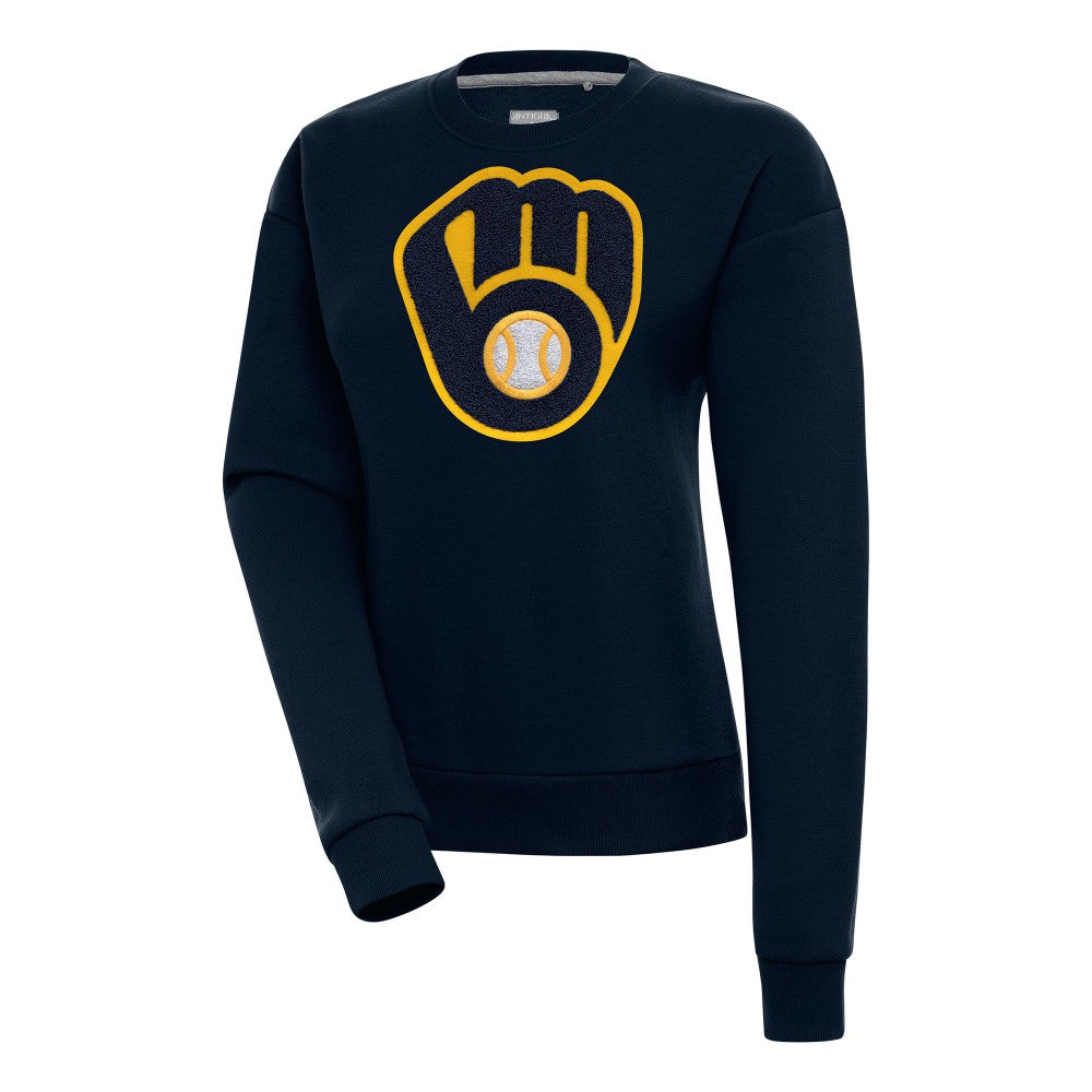 Milwaukee Brewers Antigua Women's Victory Chenille Pullover Sweatshirt Navy