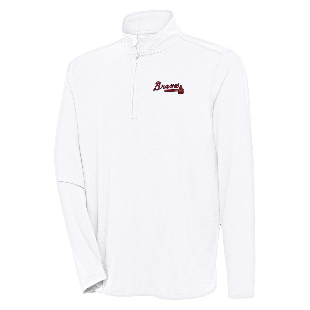 Atlanta Braves Antigua Hunk Quarter-Zip Pullover Top White
