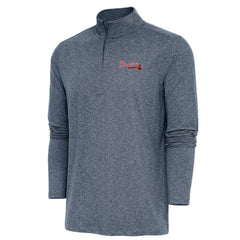 Atlanta Braves Antigua Hunk Quarter-Zip Pullover Top Heather Navy