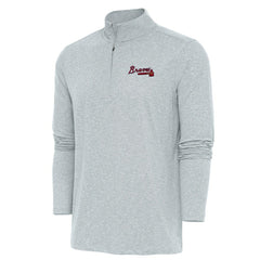 Atlanta Braves Antigua Hunk Quarter-Zip Pullover Top Heather Gray
