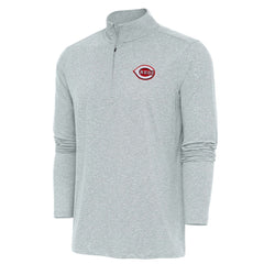 Cincinnati Reds Antigua Hunk Quarter-Zip Pullover Top Heather Gray