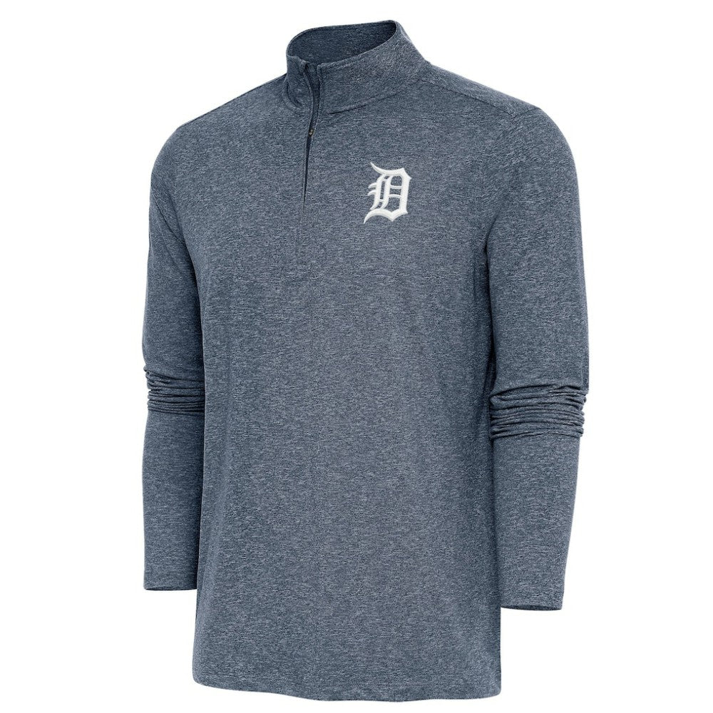 Detroit Tigers Antigua Hunk Quarter-Zip Pullover Top Heather Navy