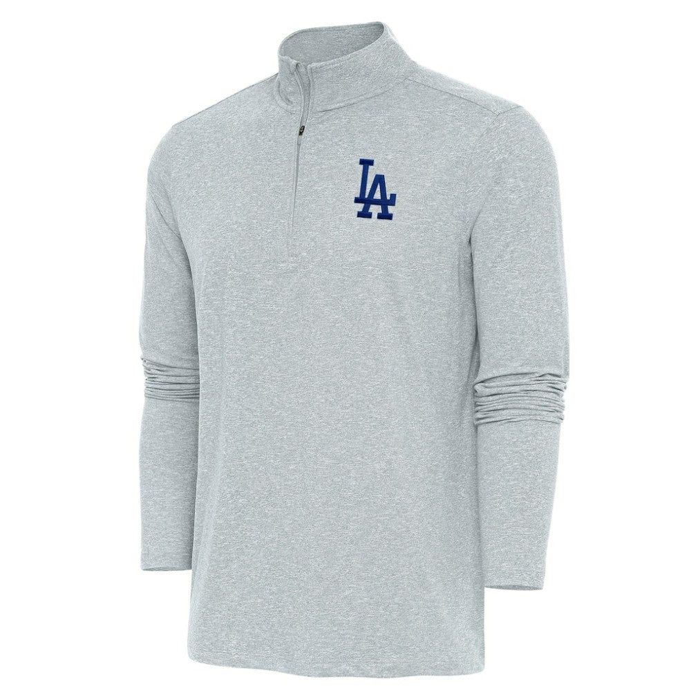 Los Angeles Dodgers Antigua Hunk Quarter-Zip Pullover Top Heather Gray