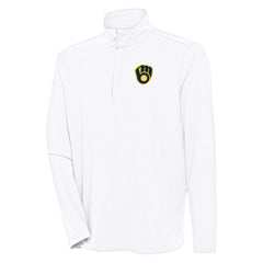 Milwaukee Brewers Antigua Hunk Quarter-Zip Pullover Top White