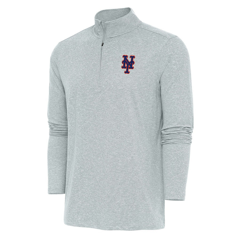 New York Mets Antigua Hunk Quarter-Zip Pullover Top Heather Gray
