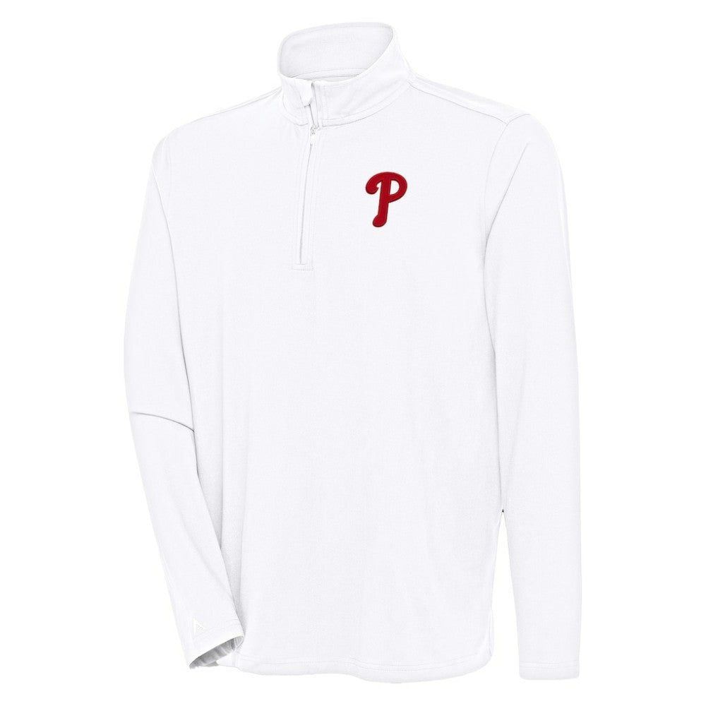 Philadelphia Phillies Antigua Hunk Quarter-Zip Pullover Top White