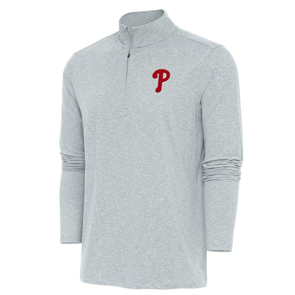 Philadelphia Phillies Antigua Hunk Quarter-Zip Pullover Top Heather Gray