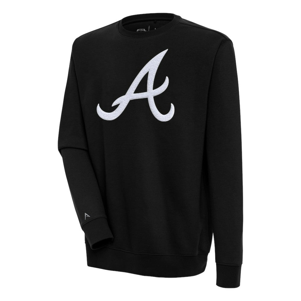 Atlanta Braves Antigua Victory Crewneck Chenille Pullover Sweatshirt Black