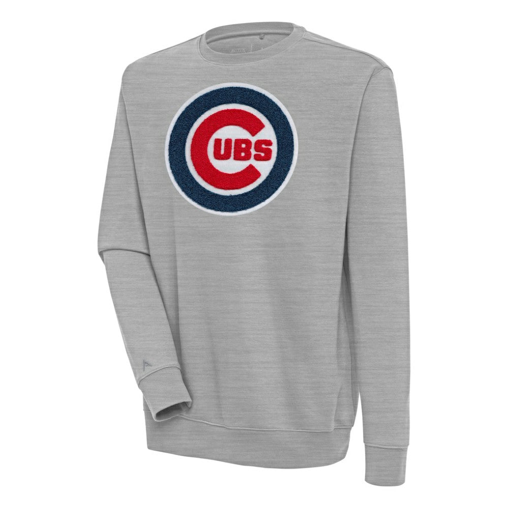 Chicago Cubs Antigua Victory Crewneck Chenille Pullover Sweatshirt Heather Gray