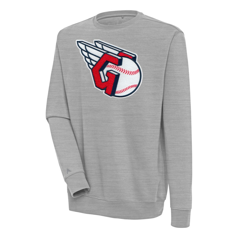 Cleveland Guardians Antigua Victory Crewneck Chenille Pullover Sweatshirt Heather Gray
