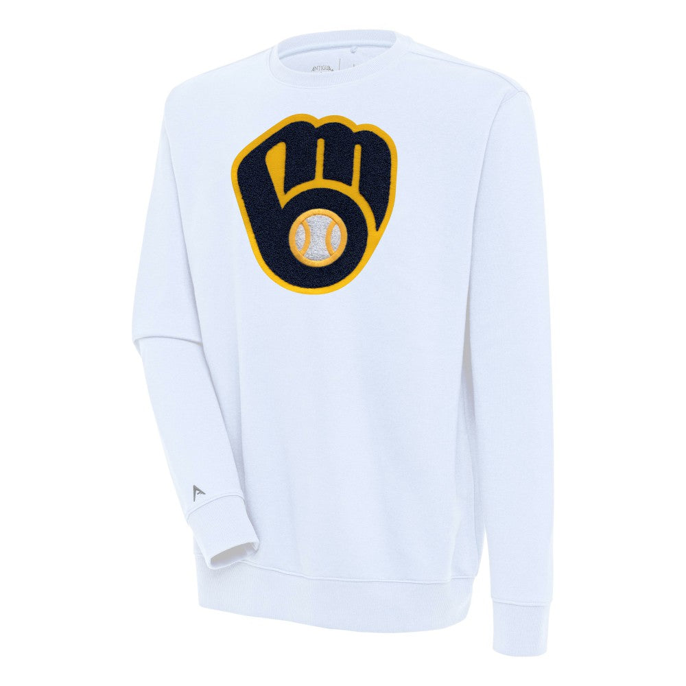 Milwaukee Brewers Antigua Victory Crewneck Chenille Pullover Sweatshirt White
