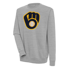 Milwaukee Brewers Antigua Victory Crewneck Chenille Pullover Sweatshirt Heather Gray