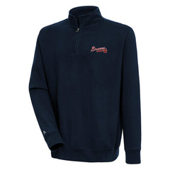 Atlanta Braves Antigua Victory Quarter-Zip Pullover Top Navy