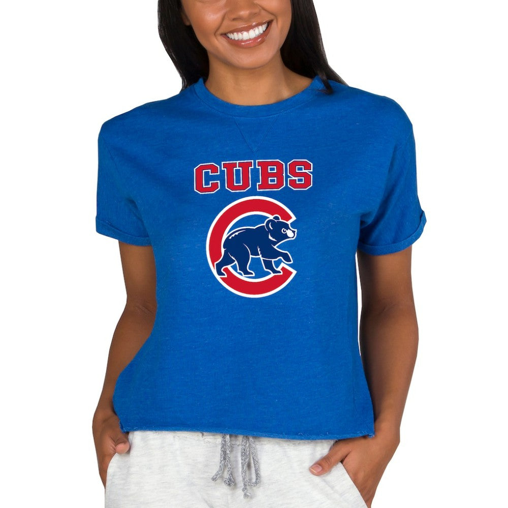 Chicago Cubs Concepts Sport Women's Tri-Blend Mainstream Terry Short Sleeve Sweatshirt Top Royal