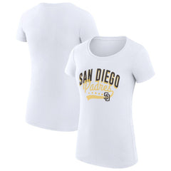 San Diego Padres G-III 4Her by Carl Banks Women's Super-Slim Fit Lightweight Filigree Team T-Shirt White