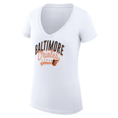 Baltimore Orioles G-III 4Her by Carl Banks Women's Super-Slim Fit Lightweight Filigree Team V-Neck T-Shirt White
