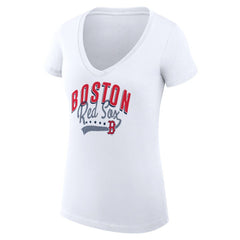 Boston Red Sox G-III 4Her by Carl Banks Women's Super-Slim Fit Lightweight Filigree Team V-Neck T-Shirt White