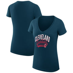 Cleveland Guardians G-III 4Her by Carl Banks Women's Super-Slim Fit Lightweight Filigree Team V-Neck T-Shirt Navy