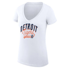 Detroit Tigers G-III 4Her by Carl Banks Women's Super-Slim Fit Lightweight Filigree Team V-Neck T-Shirt White
