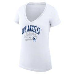 Los Angeles Dodgers G-III 4Her by Carl Banks Women's Super-Slim Fit Lightweight Filigree Team V-Neck T-Shirt White
