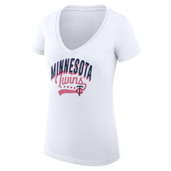 Minnesota Twins G-III 4Her by Carl Banks Women's Super-Slim Fit Lightweight Filigree Team V-Neck T-Shirt White