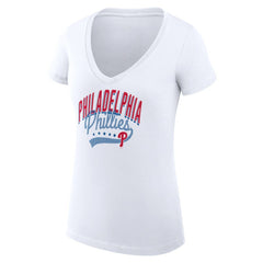 Philadelphia Phillies G-III 4Her by Carl Banks Women's Super-Slim Fit Lightweight Filigree Team V-Neck T-Shirt White