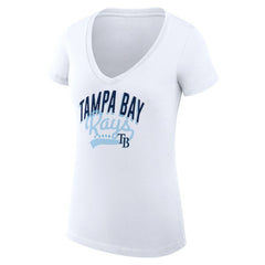 Tampa Bay Rays G-III 4Her by Carl Banks Women's Super-Slim Fit Lightweight Filigree Team V-Neck T-Shirt White