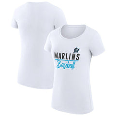 Miami Marlins G-III 4Her by Carl Banks Women's Super-Slim Fit Lightweight Team Graphic T-Shirt White