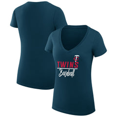 Minnesota Twins G-III 4Her by Carl Banks Women's Super-Slim Fit Lightweight Team Graphic V-Neck T-Shirt Navy