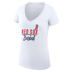 Boston Red Sox G-III 4Her by Carl Banks Women's Super-Slim Fit Lightweight Team Graphic V-Neck T-Shirt White