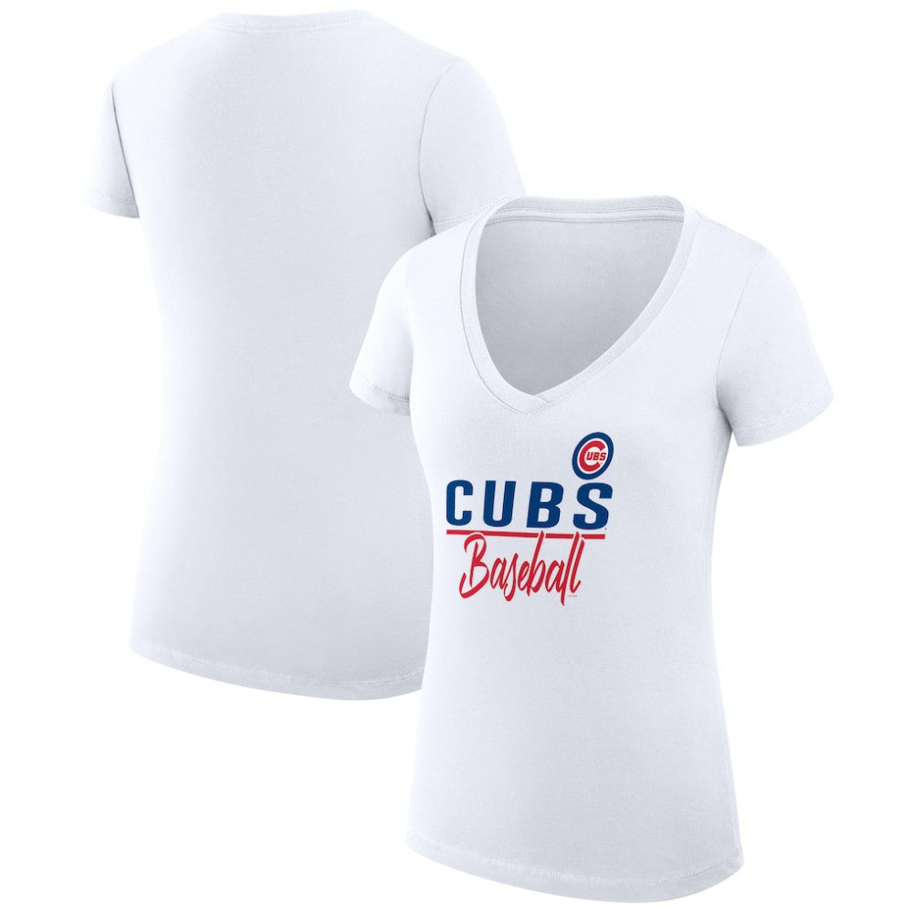 Chicago Cubs G-III 4Her by Carl Banks Women's Super-Slim Fit Lightweight Team Graphic V-Neck T-Shirt White
