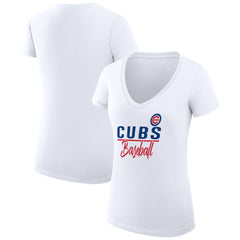 Chicago Cubs G-III 4Her by Carl Banks Women's Super-Slim Fit Lightweight Team Graphic V-Neck T-Shirt White